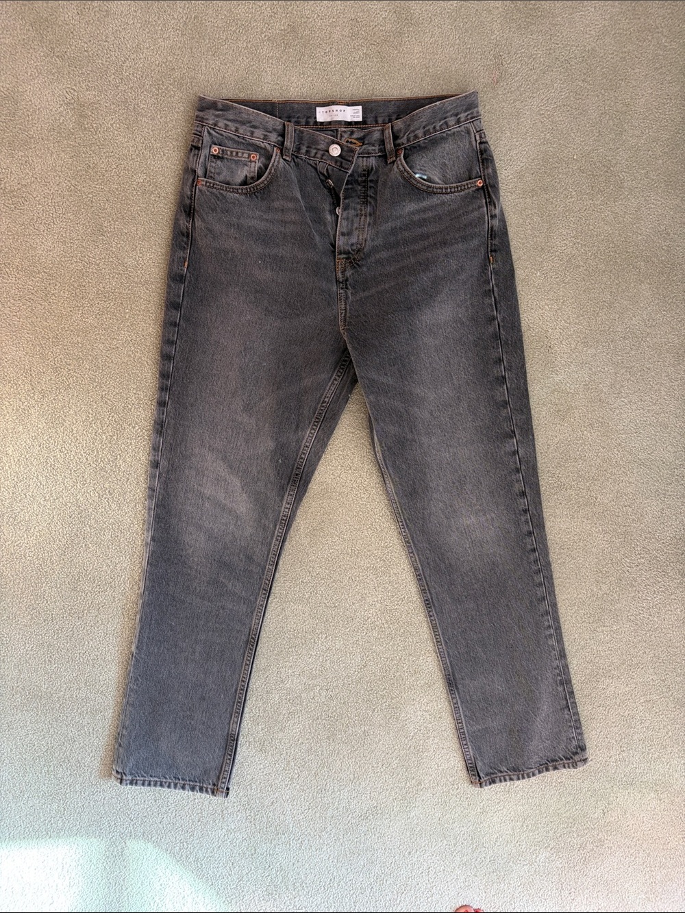 Topshop Men's Washed Grey Slim Straight Jeans